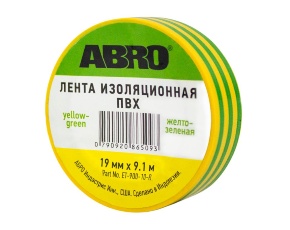 Изолента  ABRO ЕТ-900 желто-зеленая 19мм х 9,1м  /в уп.10  /в кор.500