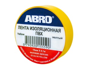 Изолента  ABRO ЕТ-912 желтая 19мм х 9,1м  /в уп.10  /в кор.500