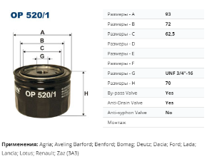 OP520/1 Фильтр масляный